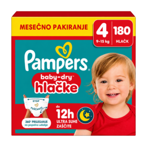 Pampers Baby-Dry Pants plenice hlačke št. 4 (9–15 kg) – 180 kosov