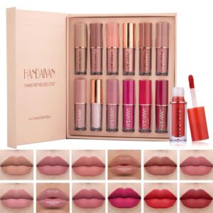 Set mat tekočih šmink in lip gloss (12 barv, vodoodporne, dolgotrajne, darilna škatla)