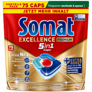 Somat Excellence Premium 5-v-1 kapsule za pomivalni stroj – 75 kosov