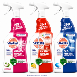 Sagrotan komplet čistil za dom – kuhinja, kopalnica in površine, 3 × 750 ml