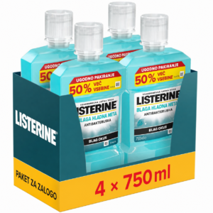 Listerine Cool Mint Mild ustna voda brez alkohola – 4 x 750 ml
