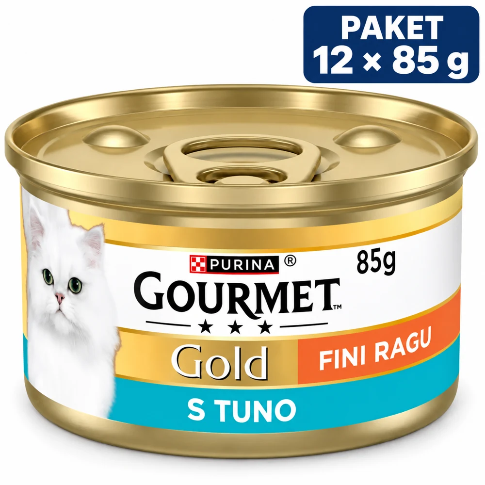 PURINA GOURMET Gold, fini ragu s tuno, paket 12 × 85 g; prikazana je ena pločevinka