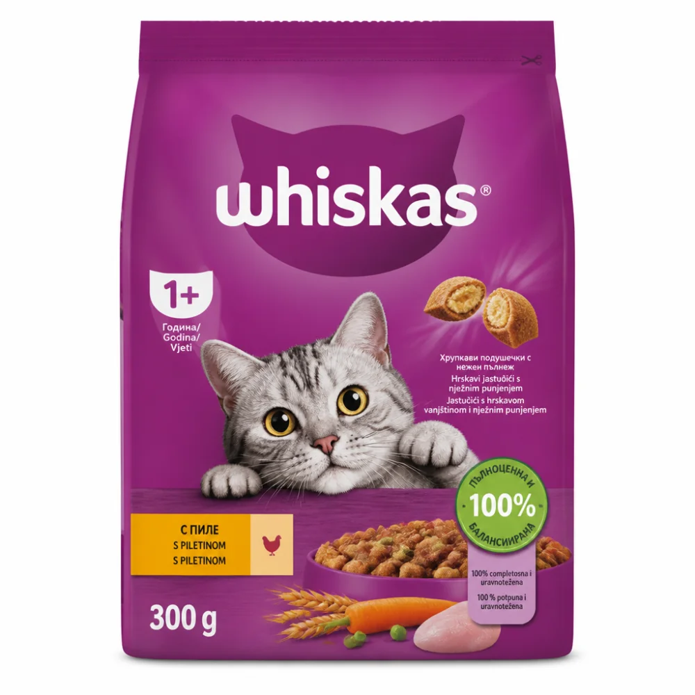 Whiskas 1+ – suha hrana za odrasle mačke s piščancem