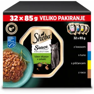 SHEBA Sauce Collection, veliko pakiranje 32 × 85 g, štirje okusi v omaki