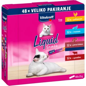 Vitakraft Liquid Snack, veliko pakiranje 48 × 15 g, štirje okusi