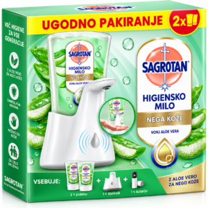 Sagrotan No-Touch avtomatski dozirnik mila z 2 polniloma Aloe Vera – 2 × 250 ml