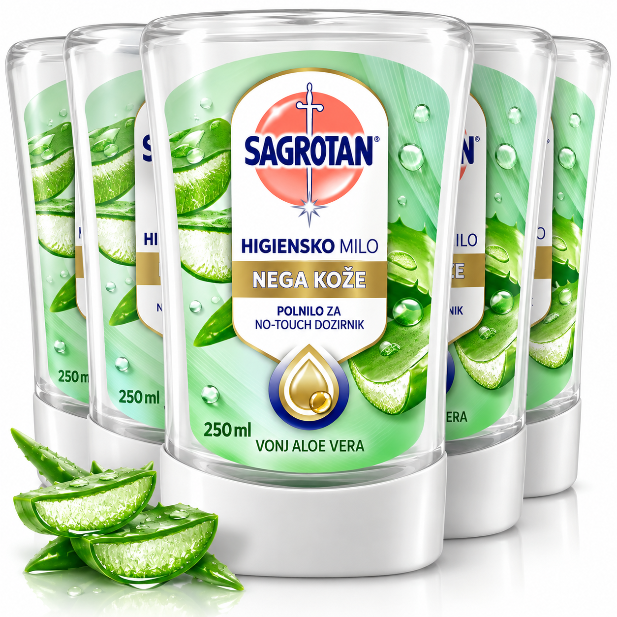 Sagrotan No-Touch Aloe Vera polnila za avtomatski dozirnik mila – 5 × 250 ml