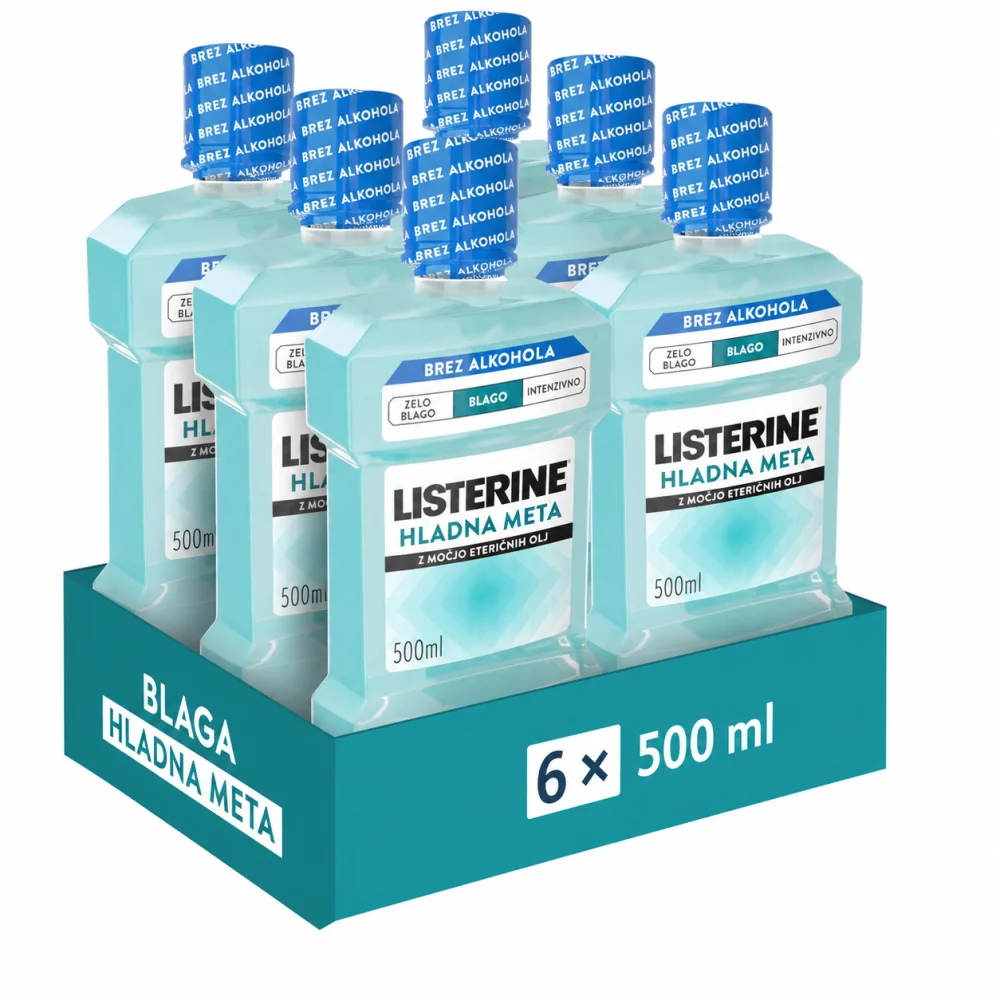 Listerine Cool Mint Mild ustna voda brez alkohola – 6 x 500 ml