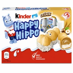 Kinder Happy Hippo lešnik – hrustljava vafljeva specialiteta z mlečno in lešnikovo kremo
