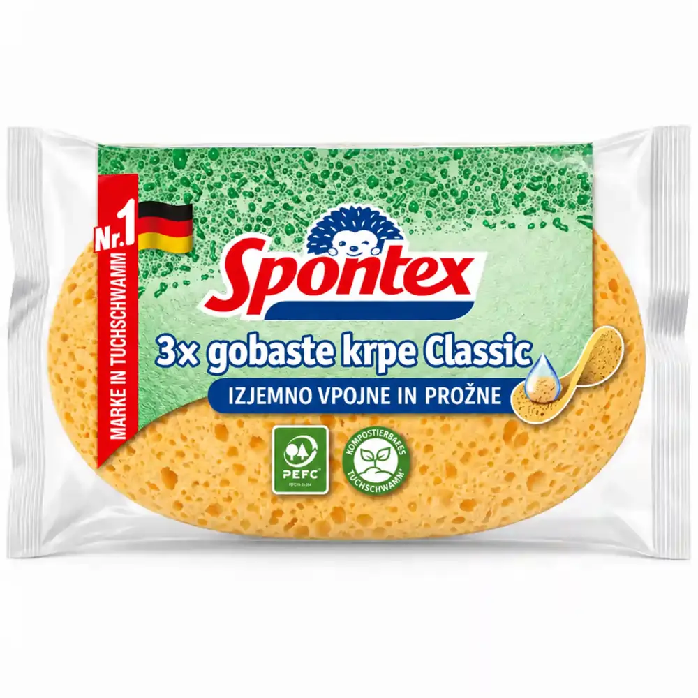 Spontex Classic vpojne gobaste krpe za čiščenje, 3 kosi