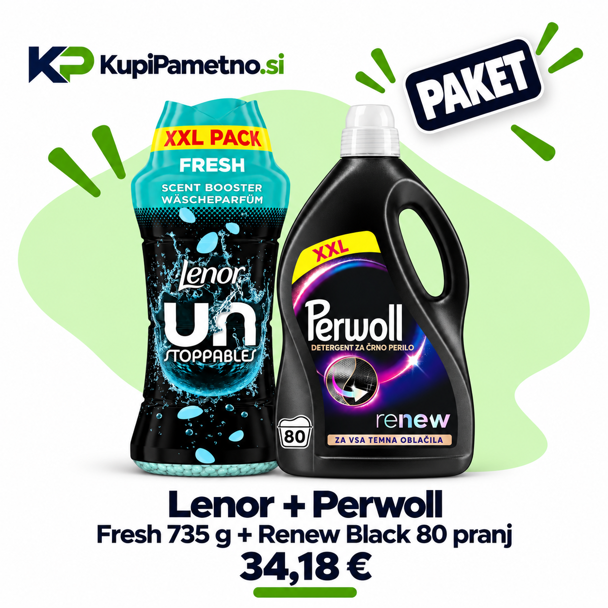 Paket Lenor Unstoppables Fresh 735 g in Perwoll Renew Black 80 pranj