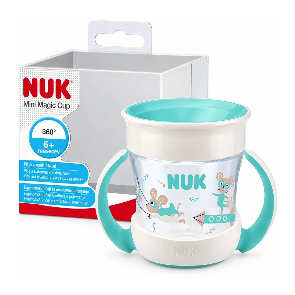 NUK Mini Magic Cup učna skodelica, modra z motivom miške