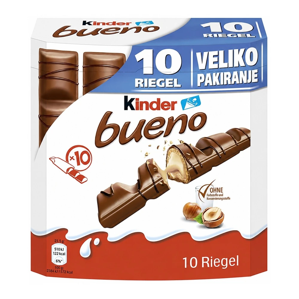 Kinder Bueno čokoladne ploščice, 10 kosov