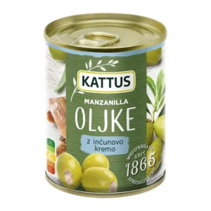 Kattus zelene olive Manzanilla z inčunovo kremo