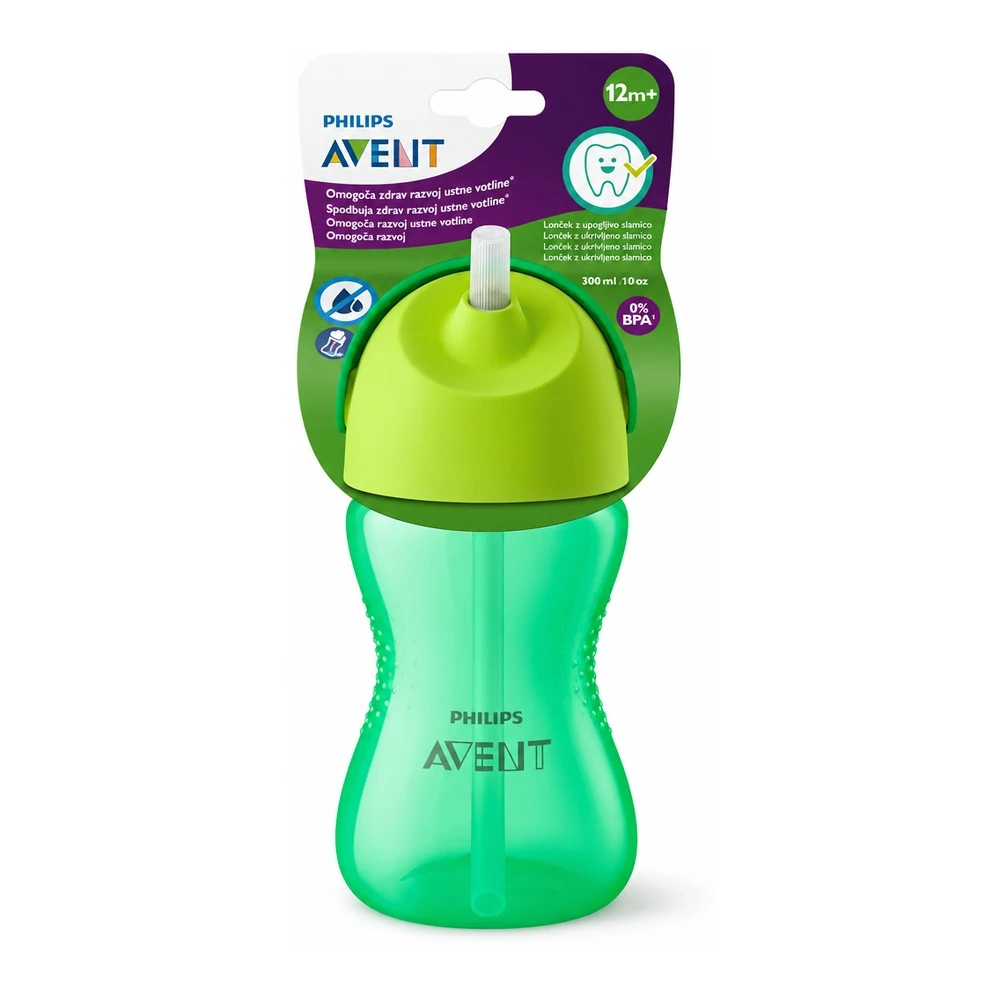 Philips Avent zeleni otroški lonček s slamico, 300 ml