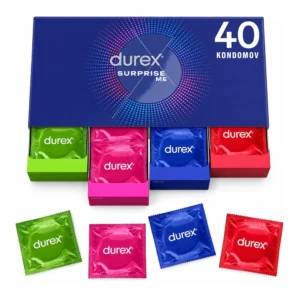 Durex Surprise Me mešani kondomi v škatli s štirimi predali