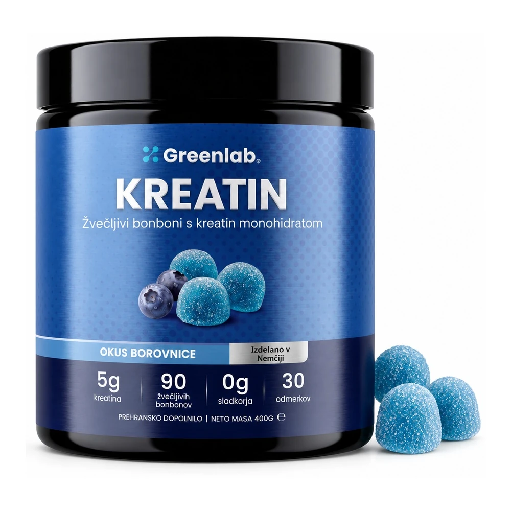 GreenLab kreatin monohidrat v gumijih z okusom borovnice