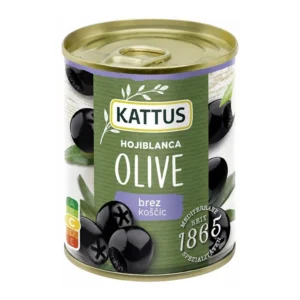 Kattus Hojiblanca črne olive brez koščic v pločevinki