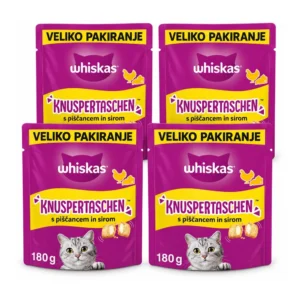 Whiskas hrustljavi mačji priboljški s piščancem in sirom, 4 × 180 g