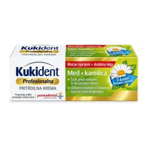 Kukident Professional lepilna krema Med + Chamomile Strong Hold za zobne proteze – 40 g
