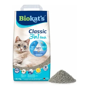 Biokat's Classic Fresh 3-v-1 grudasti mačji pesek z vonjem bombažnih cvetov