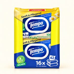 Tempo Sanft & Pflegend vlažni toaletni robčki s kamilico – 16 × 42 kosov