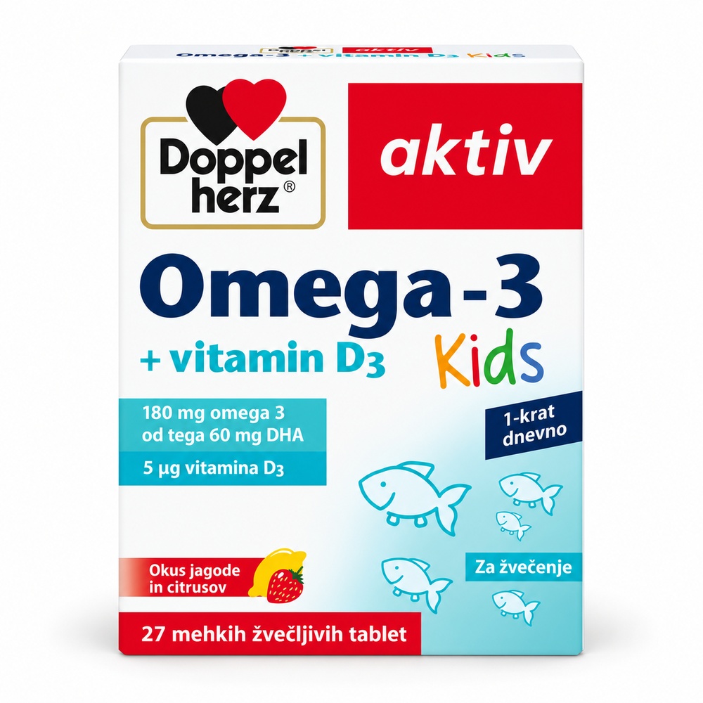 Doppelherz Omega 3 + vitamin D3 Kids – 27 žvečljivih tablet