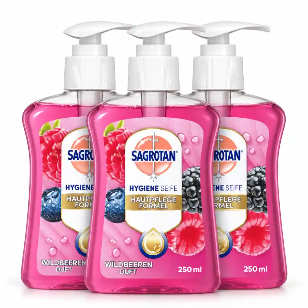Sagrotan Brombeere & Waldfrüchte antibakterijsko tekoče milo za roke – 3 × 250 ml