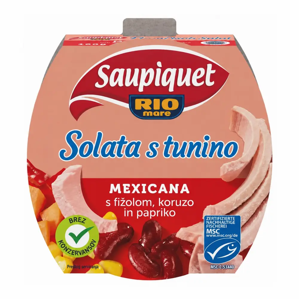 Saupiquet Rio Mare Mexicana solata s tunino, fižolom, koruzo in papriko, 160 g